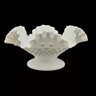 Buy Vintage Fenton White Ruffled Crimped Hobnail Milk Glass Bowl • 25.94£