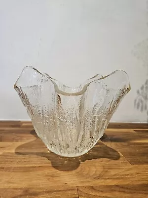 Buy Rare Mid Century BAGLEY JACKSON Wild Oak Bark Handkerchief Vase Pressed Glass • 25£