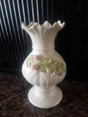 Buy Vintage IRISH Belleek Parian China Vase Pink & Green Applied Flowers~ 6.25  Tall • 14.99£