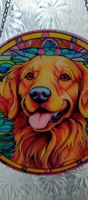 Buy Golden Retriever Dog Stained Glass Effect Sun Catcher Roundel New     • 2.50£