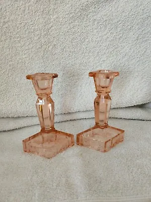 Buy Pair Of Vintage Collectable Pink Glass Candle Sticks • 19.99£