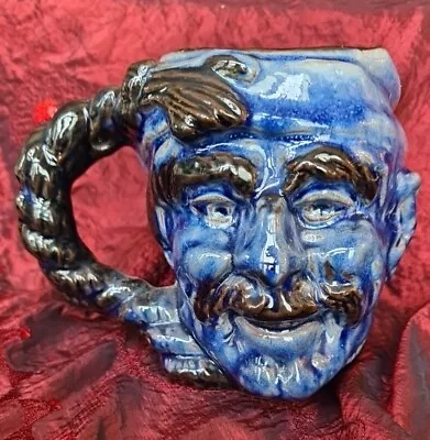 Buy Guernsey Pottery Face Mask / Character Mug Tankard BLUE Fisherman Treacle Glaze • 12£