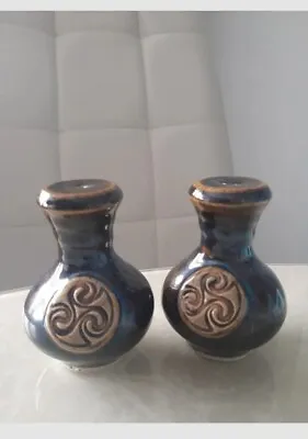 Buy Colm De Ris Irish  Pottery Salt And Pepper Shakers  Blue And Brown Glaze • 30£
