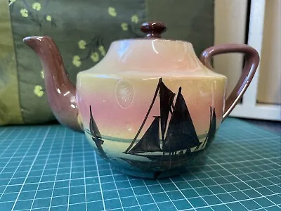 Buy Antique Torquay Devon Ware Sailing Boats Teapot  “Take A Cup It’s Good” C1910 • 9£