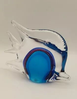 Buy Pier One Blown Art Glass Fish Figurine Clear Blue Angelfish Bubbles Paperweight  • 18.94£