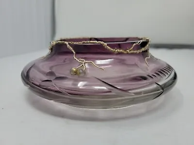 Buy Antique MOSER Amethyst To Clear Glass Low Vase Bohemian Intaglio Engraved  • 144.77£