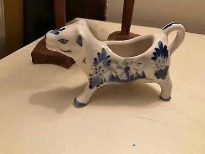 Buy Vintage RVS Pottery  Hand Painted Delft Blue Cow Creamer 6” • 3.95£