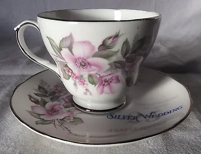 Buy Lovely Duchess (Gillian) Cup & Saucer  Silver Wedding  Wild Rose Pattern • 3.99£