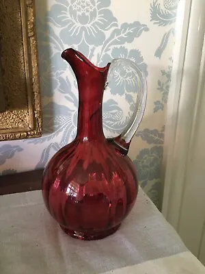 Buy Cranberry And Clear Glass Jug • 6£