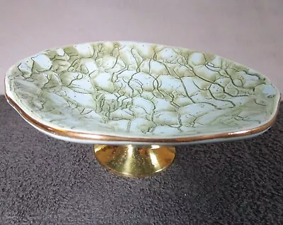 Buy Lovely Vintage Delft Ware Holland Green / Gold Glaze Bon Bon Pedestal Candy Dish • 12.95£