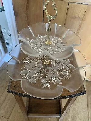 Buy VINTAGE 1930s TWO TIER FROSTED GLASS CAKE STAND • 25£
