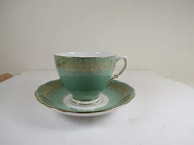 Buy Colclough Bone China Tea Cup And Saucer  Gold Design Green Lime Teacup Set • 14.41£