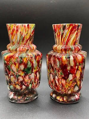 Buy A Pair Of Franz Welz Harlequin Honeycombe Spatter Glass Posey Vases • 35£