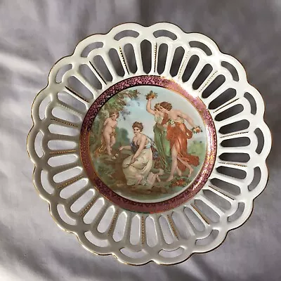 Buy Antique Dresden Bread Basket, Reticulated Sides Transfer Print, Three Graces • 20£