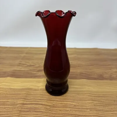 Buy ANCHOR HOCKING Small Ruby Red Cranberry Glass 6 Inch VASE  Fluted Vintage • 12.50£