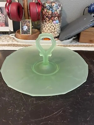 Buy Frosted Green Depression Glass Platter Serving Plate Tray W Handle 11  • 15.16£