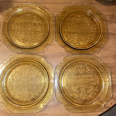 Buy Vintage Lot Of 4 Federal Amber Glass Recollection Madrid 10 Inch Dinner Plates • 23.67£