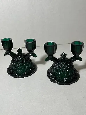 Buy Pair Of Laced Edge Green Imperial Glass Ohio Double Light Candle Holders . • 12.59£