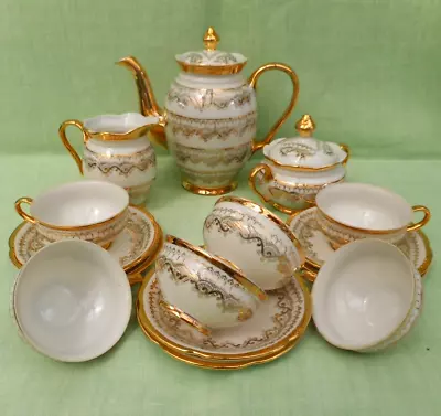 Buy Vintage / Antique Bavarian Fine Porcelain 15 Piece Coffee Set - White & Gold • 27.99£