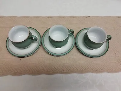 Buy 3 X Denby Regency Green Tea Cups And Saucers Set • 22.99£
