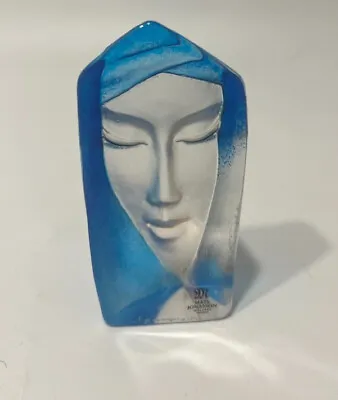 Buy Mats Jonasson Glass Paperweight / Sculpture Of A Woman's Face, Clear And Blue • 36£