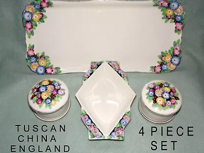 Buy * VINTAGE * Plant TUSCAN CHINA ENGLAND * Flower Dressing Table Set * 4 Pieces * • 25£