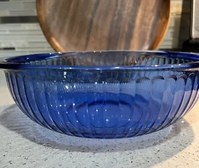 Buy Pyrex Cobalt Blue Glass Ribbed Mixing Bowl 2 Quart With Handles Vintage 10” • 14.41£