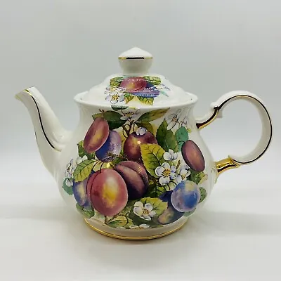 Buy Made In England Sadler Windsor VTG Plum Fruit Flowers Gold Trim Footed Teapot • 34.58£