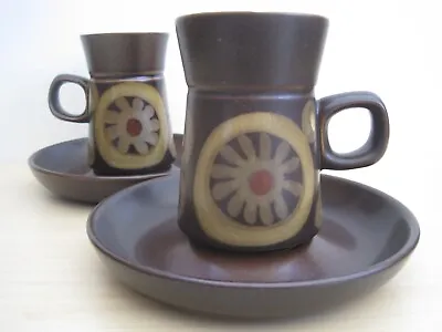 Buy 2 X 1960s Vintage Denby Pottery Stoneware Arabesque Coffee Cups & Saucers (B) • 14£