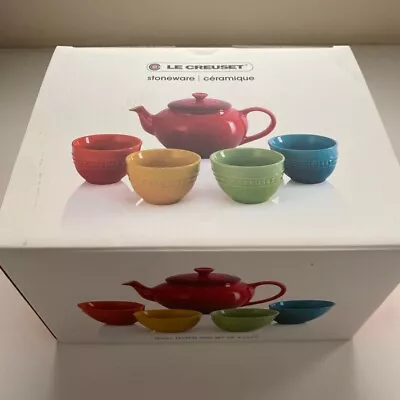 Buy Le Creuset Rainbow Tea Set 1 Tea Pot & 4 Cups 5 Color Set Stoneware New In Box • 112.72£