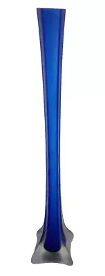 Buy Vintage Frosted Satin Cobalt Blue Murano Style Fluted Art Glass Vase 16  Tall • 33.62£