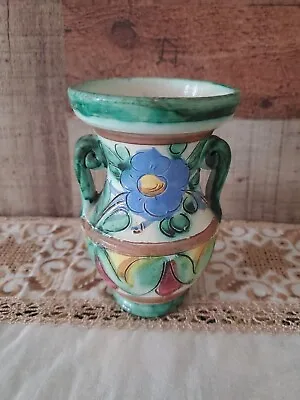 Buy Vintage Italian Pottery Hand Painted Sgraffito  Floral Vase Italy • 15.41£