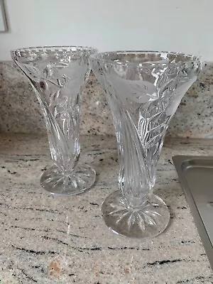 Buy Matching Pair Of Heavy Vintage Lead Cut Crystal Vases • 20£