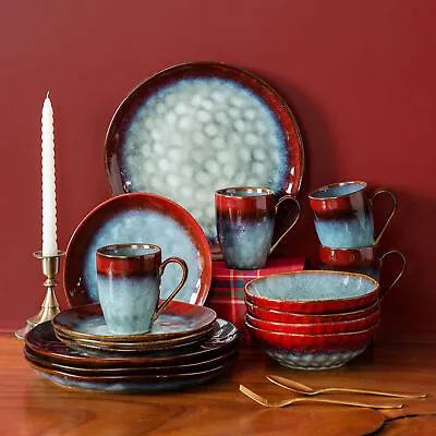 Buy Vancasso STARRY Dinner Set Stoneware Red/Green/Blue Dinnerware Plates Dish Bowls • 75.99£