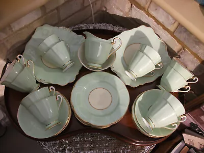 Buy Vintage Bone China Tea Set  Roslyn Mint Green / Gold  Large Set / Wedding / Deco • 40£