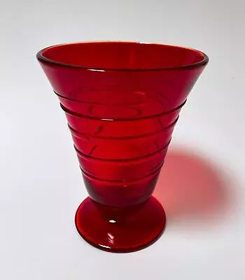 Buy Whitefriars Ruby Red Ribbon Trailed Art Glass Footed Vase #9296 Barnaby Powell • 59.50£