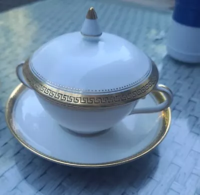 Buy Vintage Tuscan For Harrods With Gold Gilt Greek Key Pattern Soup/tea Bowl Lidded • 9£