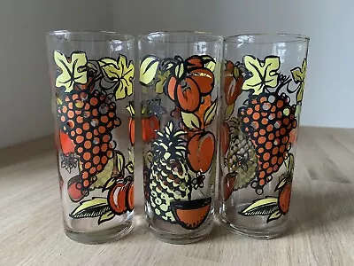 Buy Vintage 1970’s Fruit Design Glass Drinking Glasses Set X3 • 10£