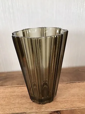 Buy Vintage French Art Deco Style Smoked Glass Vase 17cm Tall • 12.50£
