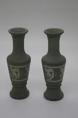 Buy 2 Vintage Avon Imitation Wedgewood Jasperware Bud Vases Green Frosted Glass 6  • 11.08£