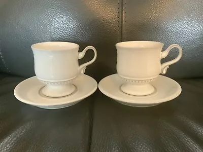 Buy Pair Rare Denby Stoneware White Medici Footed Cup & Saucer Vgc • 14£