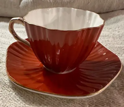 Buy Gorgeous EB Foley 1850 Deep Red Ribbed W/ Roses Teacup And Saucer Set • 43.79£
