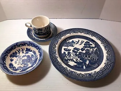 Buy Churchill Classic BLUE WILLOW 3 Piece Set Dinnerware Made In England • 8.53£