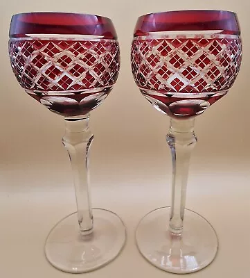 Buy Pair Of Bohemian Cut Crystal Glass Harlequin Wine Glasses • 59.99£