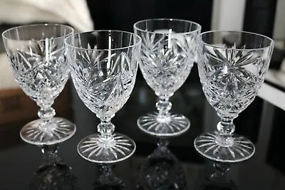 Buy 4 X Royal Doulton Style Cut Crystal Wine/Water Shot Bubble Stem Glasses • 22.90£