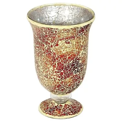 Buy Large Mosaic Glass Hurricane Vase Orange Crackle Glass  GM480 • 34.99£