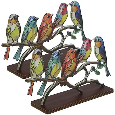Buy 2Pcs Stained Glass Birds On Branch Desktop Ornaments Double Sided Multicolor◎ • 14.03£