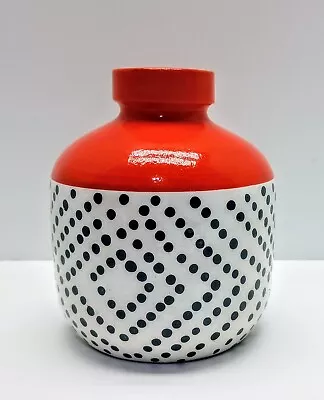 Buy Bold Contemporary Red Orange White Black Polka-dots Vase Pottery Modern Decor  • 26.96£