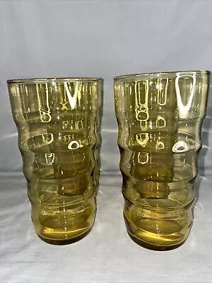 Buy Vintage 7” Amber Glass Drinking Glasses Tumblers Set Of 4 1970s  • 18.97£