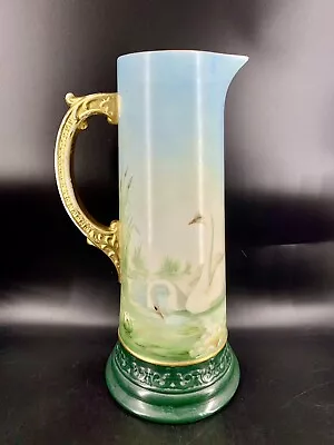 Buy Antique Lenox Belleek Large Pitcher Vase 14”Hand Painted Swans American Belleek • 269.96£